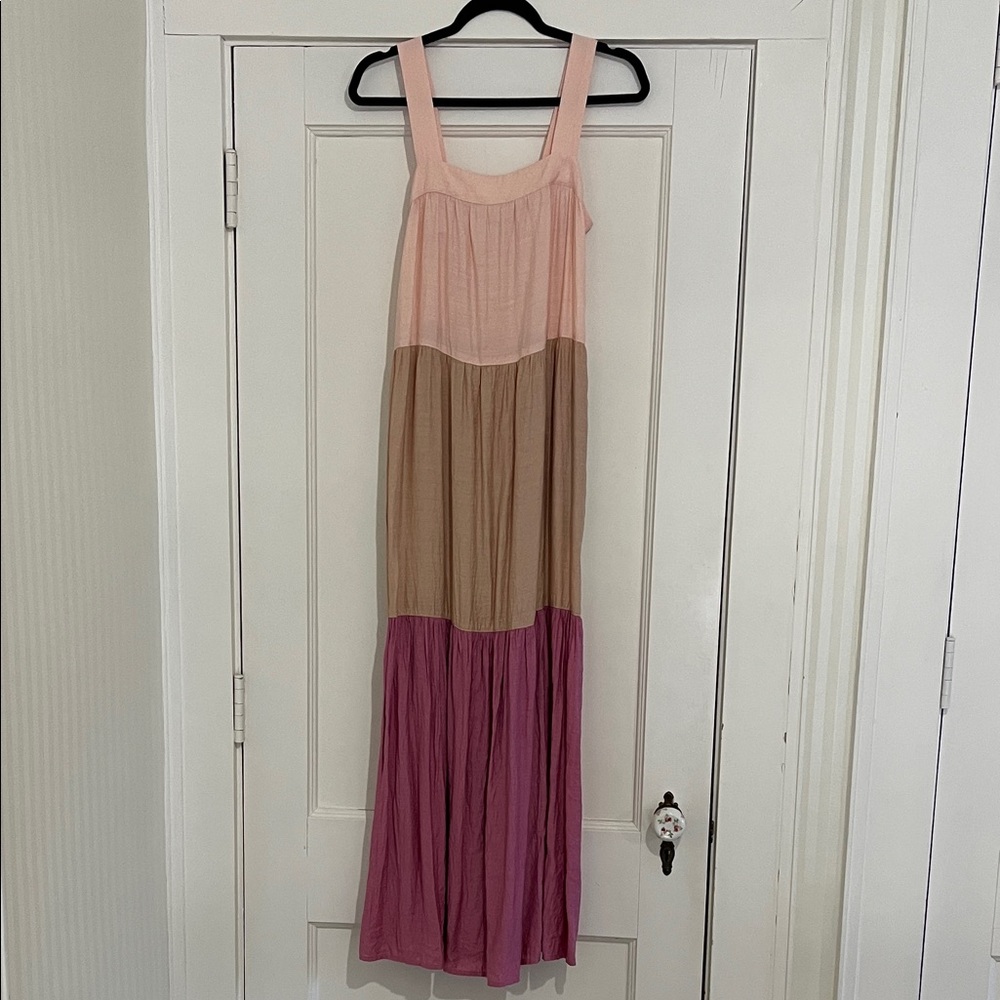 Kori Three-Tier Colorblock Maxi Dress - Light Pink, Tan & Plum